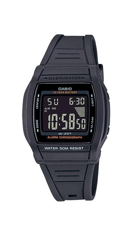Унисекс часы Casio Casio Collection W-201-1B, механизм электронные, циферблат , браслет пластиковый ремешок — Изображение 1