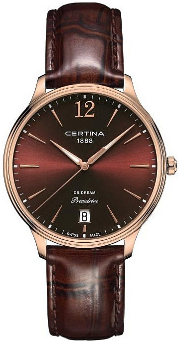 Женские часы Certina DS Dream C021.810.36.297.00, механизм кварцевый, циферблат коричневый, браслет кожа — Изображение 1