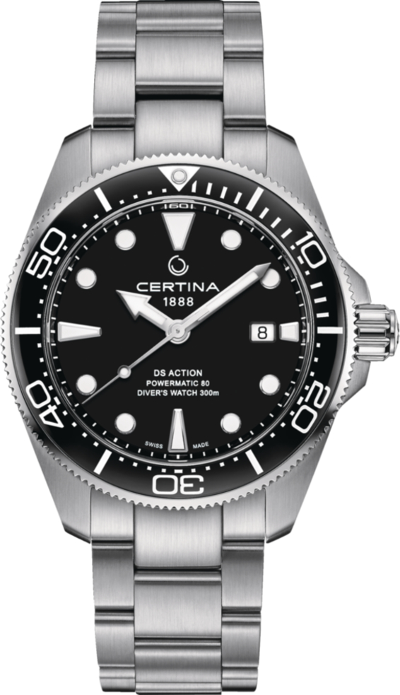 Мужские часы Certina DS Action Diver C032.607.11.051.00, механизм механический с автоподзаводом, циферблат черный, браслет нержавеющая сталь — Изображение 1
