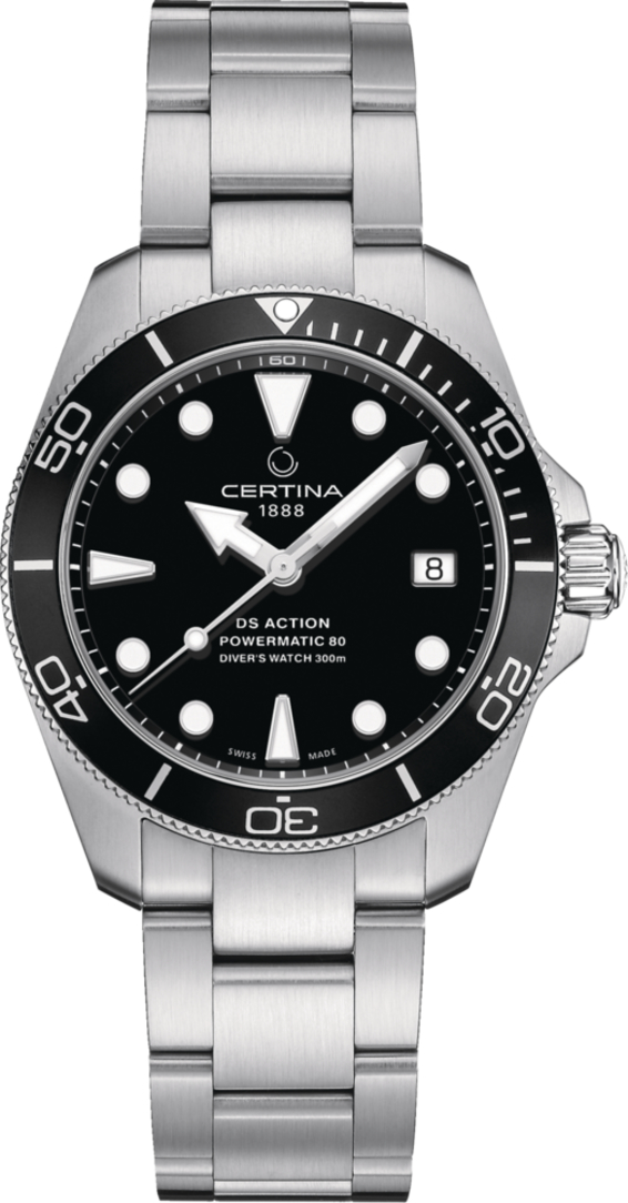 Мужские часы Certina Aqua C032.807.11.051.00, механизм механический с автоподзаводом, циферблат черный, браслет нержавеющая сталь — Изображение 1