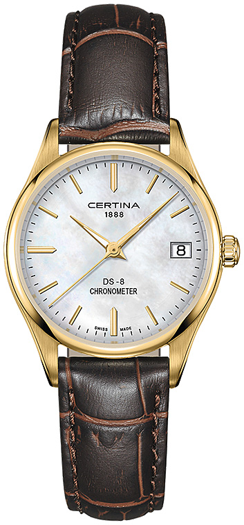Женские часы Certina DS 8 C033.251.36.111.00, механизм кварцевый хронометр, циферблат белый, браслет кожа — Изображение 1