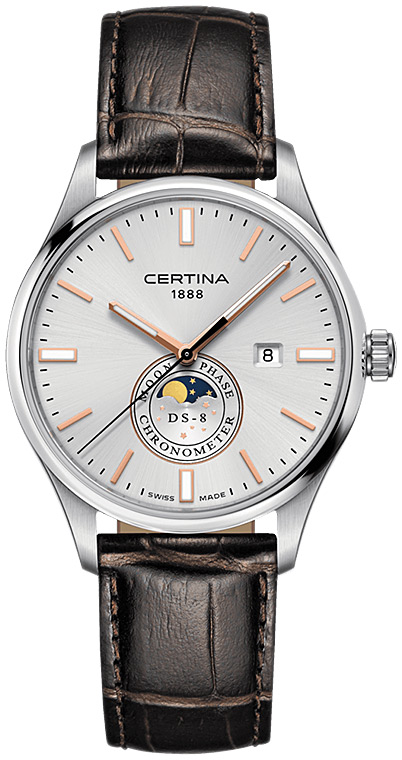 Мужские часы Certina DS 8 C033.457.16.031.00, механизм кварцевый хронометр, циферблат серебристый, браслет кожа — Изображение 1