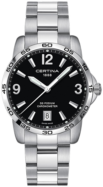 Мужские часы Certina DS Podium C034.451.11.057.00, механизм кварцевый хронометр, циферблат черный, браслет нержавеющая сталь — Изображение 1