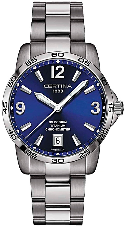 Мужские кварцевый хронометр часы Certina DS Podium C034.451.44.047.00 синий нержавеющая сталь + титан — Изображение 1