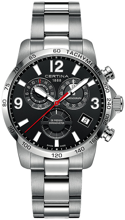 Мужские часы Certina DS Podium C034.654.11.057.00, механизм кварцевый хронометр, циферблат черный, браслет нержавеющая сталь — Изображение 1