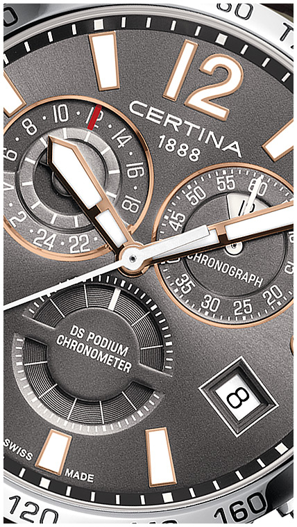 Мужские часы Certina DS Podium C034.654.16.087.01, механизм кварцевый хронометр, циферблат черный, браслет кожа — Изображение 2