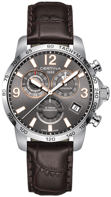 Мужские часы Certina DS Podium C034.654.16.087.01, механизм кварцевый хронометр, циферблат черный, браслет кожа — Изображение 1