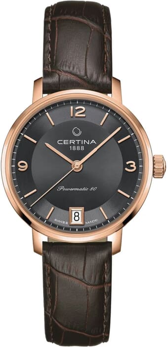 Женские часы Certina DS Caimano C035.207.36.087.00, механизм механический с автоподзаводом, циферблат антрацитовый, браслет кожа — Изображение 1