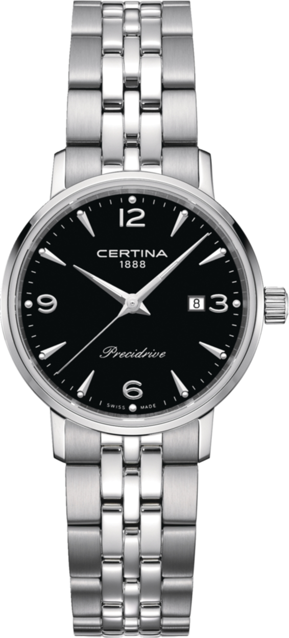 Женские часы Certina DS Caimano C035.210.11.057.00, механизм кварцевый, циферблат черный, браслет нержавеющая сталь — Изображение 1