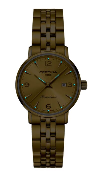 Женские часы Certina DS Caimano C035.210.33.367.00, механизм кварцевый, циферблат золотистый, браслет нержавеющая сталь + pvd — Изображение 2