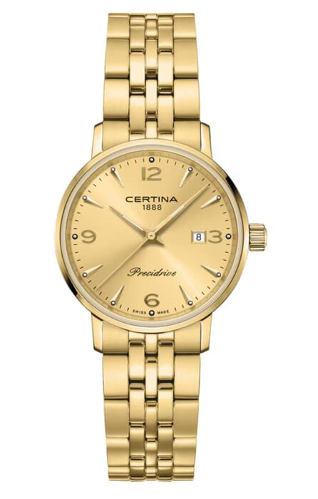 Женские часы Certina DS Caimano C035.210.33.367.00, механизм кварцевый, циферблат золотистый, браслет нержавеющая сталь + pvd — Изображение 1