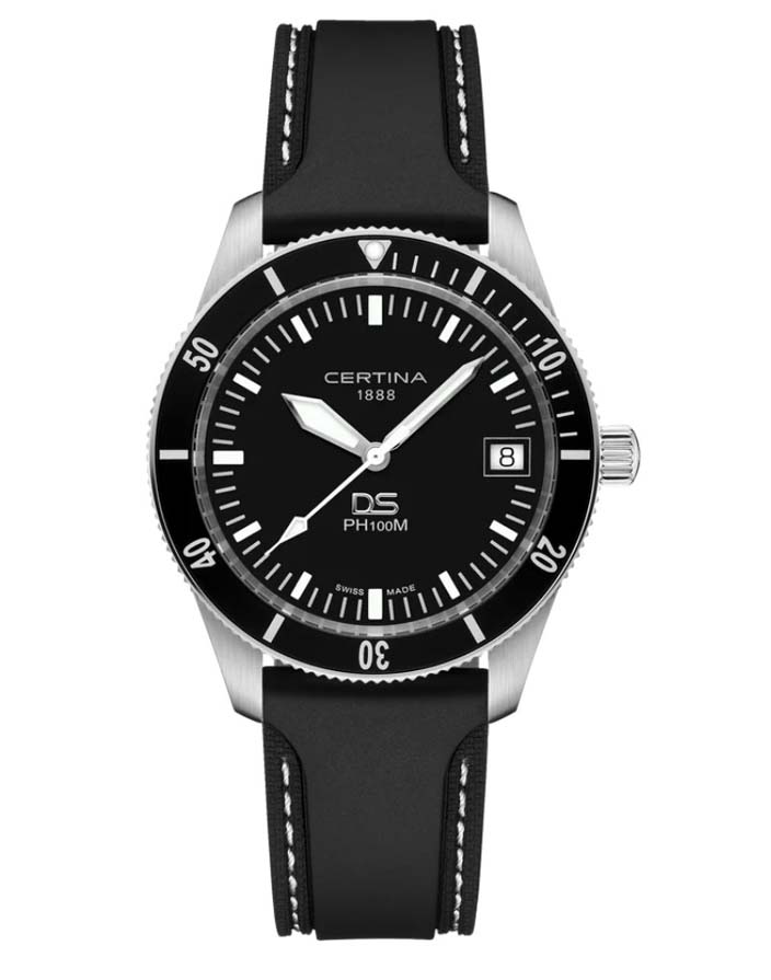 Мужские часы Certina DS PH100M C044.410.17.050.00, механизм кварцевый, циферблат черный, браслет каучук — Изображение 1