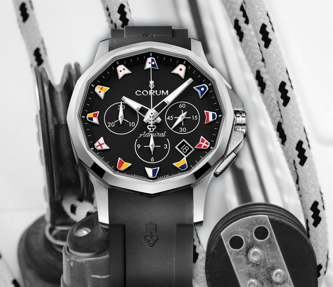 Мужские часы Corum Admiral A984-04253, механизм механический с автоподзаводом, циферблат черный, браслет вулканизированная резина — Изображение 2
