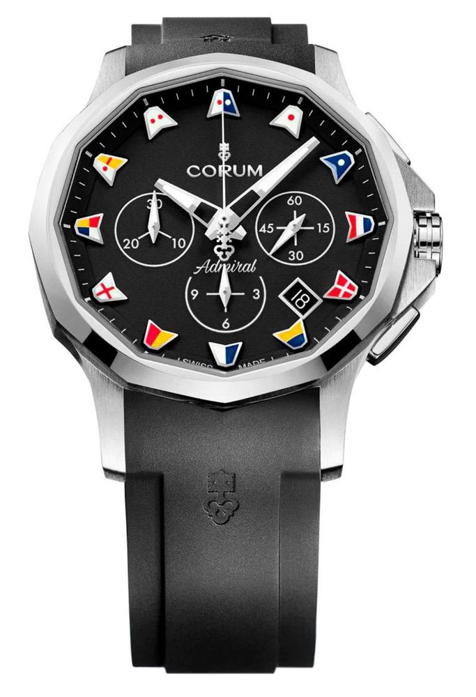 Мужские часы Corum Admiral A984-04253, механизм механический с автоподзаводом, циферблат черный, браслет вулканизированная резина — Изображение 1