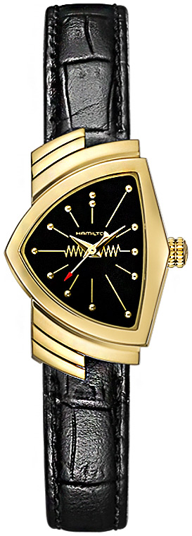 Женские кварцевый часы Hamilton Ventura H24101731 черный кожа — Изображение 1