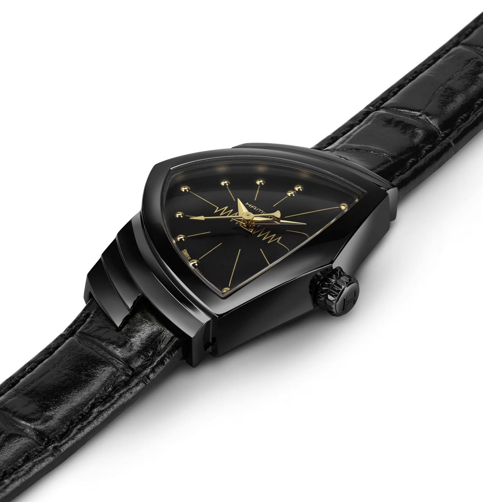 Женские кварцевый часы Hamilton Ventura H24201730 черный кожа — Изображение 2