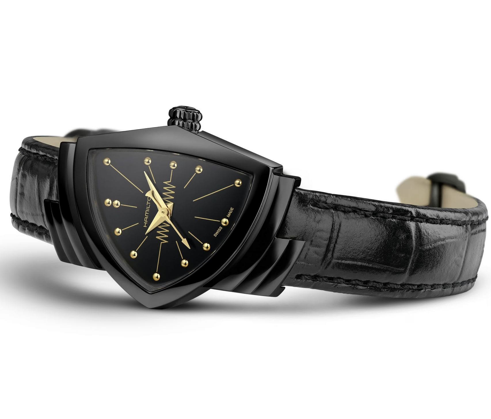 Женские кварцевый часы Hamilton Ventura H24201730 черный кожа — Изображение 3