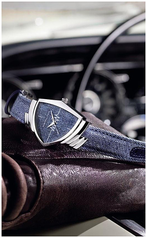 Унисекс кварцевый часы Hamilton Ventura H24411941 синий текстиль — Изображение 5