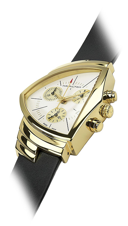 Женские часы Hamilton Ventura H24422751, механизм кварцевый хронограф, циферблат шампань, браслет кожа — Изображение 3