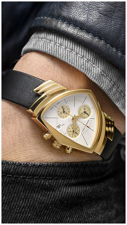 Женские часы Hamilton Ventura H24422751, механизм кварцевый хронограф, циферблат шампань, браслет кожа — Изображение 5