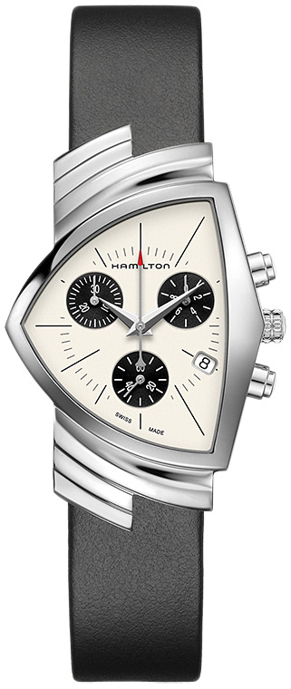 Женские часы Hamilton Ventura H24432751, механизм кварцевый хронограф, циферблат серебристый, браслет кожа — Изображение 1