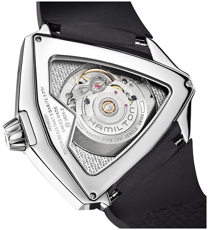 Мужские часы Hamilton Ventura H24655331, механизм механический с автоподзаводом, циферблат черный, браслет каучук — Изображение 3
