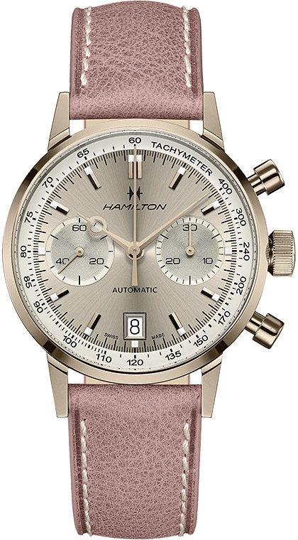Мужские механический хронограф с автоподзаводом часы Hamilton American Classic H38426820 бежевый кожа — Изображение 1