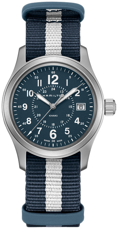 Мужские кварцевый часы Hamilton Khaki Field H68201043 синий текстиль — Изображение 1