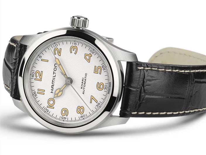 Мужские часы Hamilton Khaki Field H70405710, механизм механический с автоподзаводом, циферблат белый, браслет кожа — Изображение 2