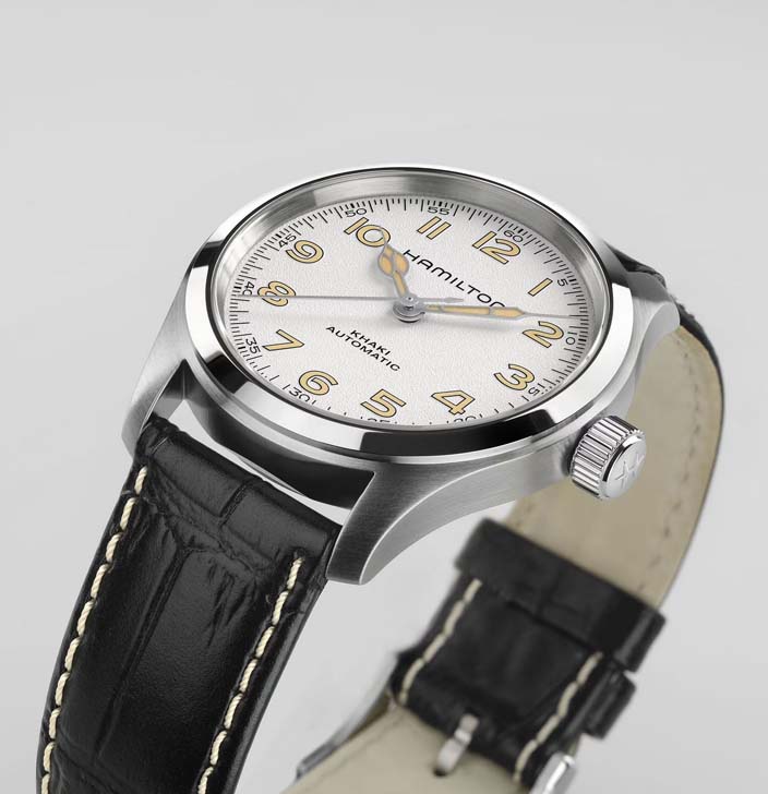 Мужские часы Hamilton Khaki Field H70405710, механизм механический с автоподзаводом, циферблат белый, браслет кожа — Изображение 5