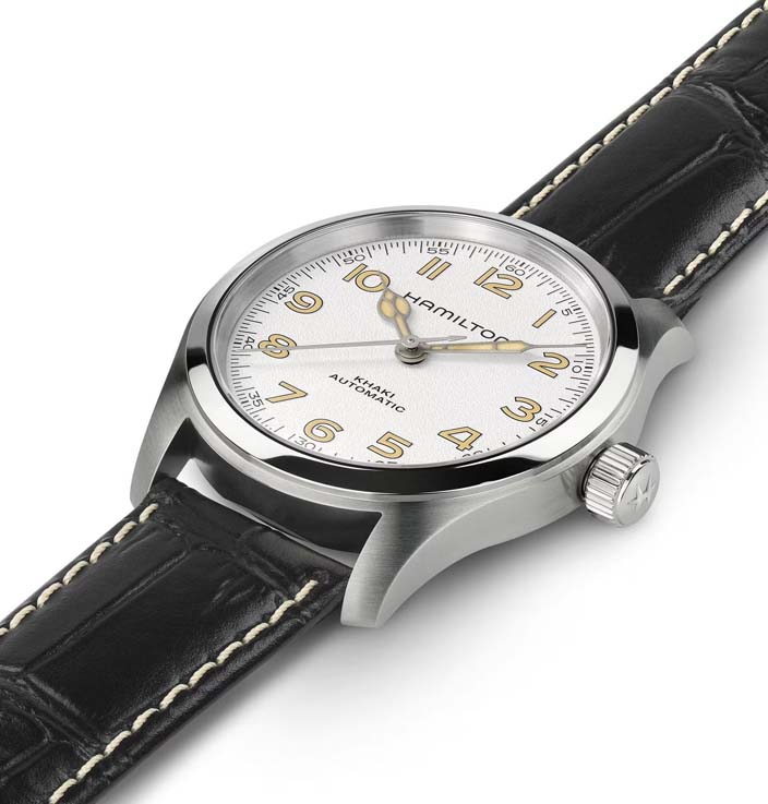 Мужские часы Hamilton Khaki Field H70405710, механизм механический с автоподзаводом, циферблат белый, браслет кожа — Изображение 7