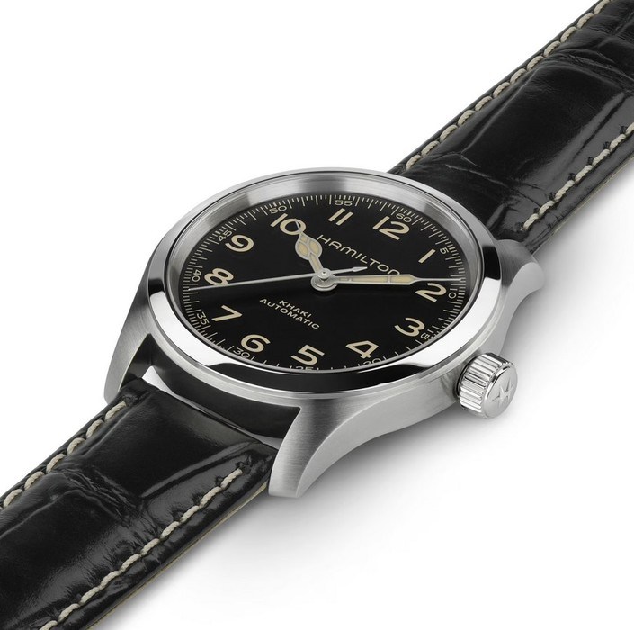 Мужские часы Hamilton Khaki Field H70405730, механизм механический с автоподзаводом, циферблат черный, браслет кожа — Изображение 2