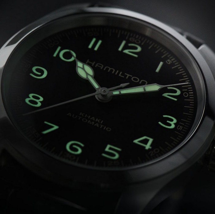 Мужские часы Hamilton Khaki Field H70405730, механизм механический с автоподзаводом, циферблат черный, браслет кожа — Изображение 5