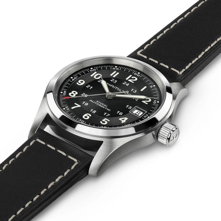 Мужские часы Hamilton Khaki Field H70455733, механизм механический с автоподзаводом, циферблат черный, браслет кожа — Изображение 2