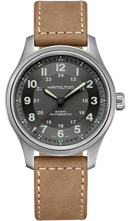 Мужские механический с автоподзаводом часы Hamilton Khaki Field H70545550 черный кожа — Изображение 1