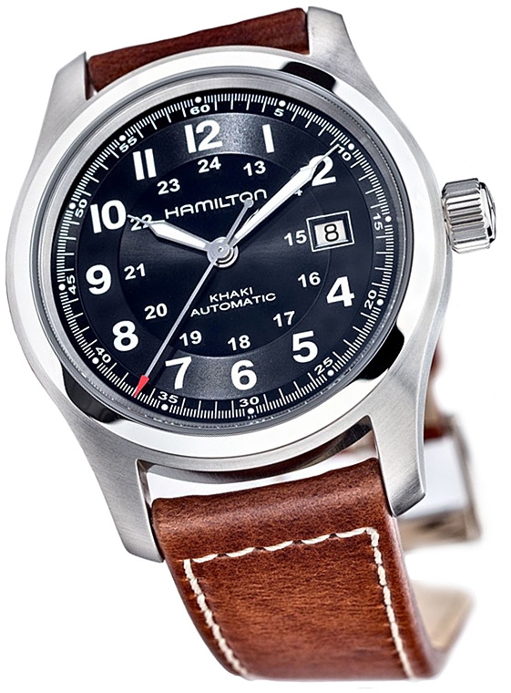 Мужские механический с автоподзаводом часы Hamilton Khaki Field H70555533 черный кожа — Изображение 2