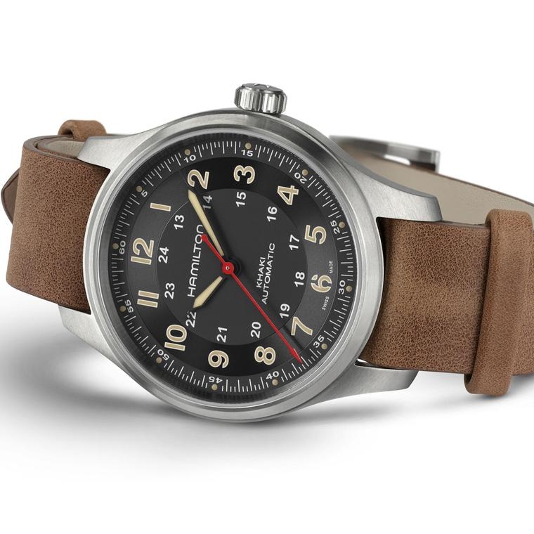 Мужские механический с автоподзаводом часы Hamilton Khaki Field H70645533 черный кожа — Изображение 3
