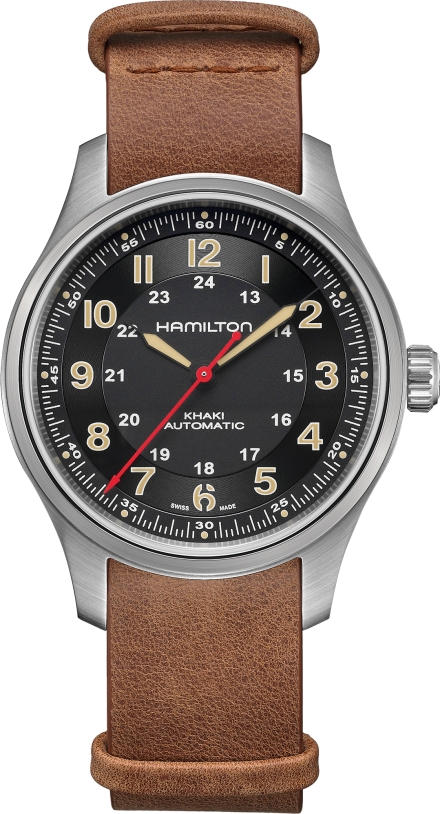 Мужские механический с автоподзаводом часы Hamilton Khaki Field H70645533 черный кожа — Изображение 1