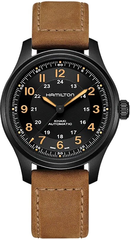 Мужские механический с автоподзаводом часы Hamilton Khaki Field H70665533 черный кожа — Изображение 1