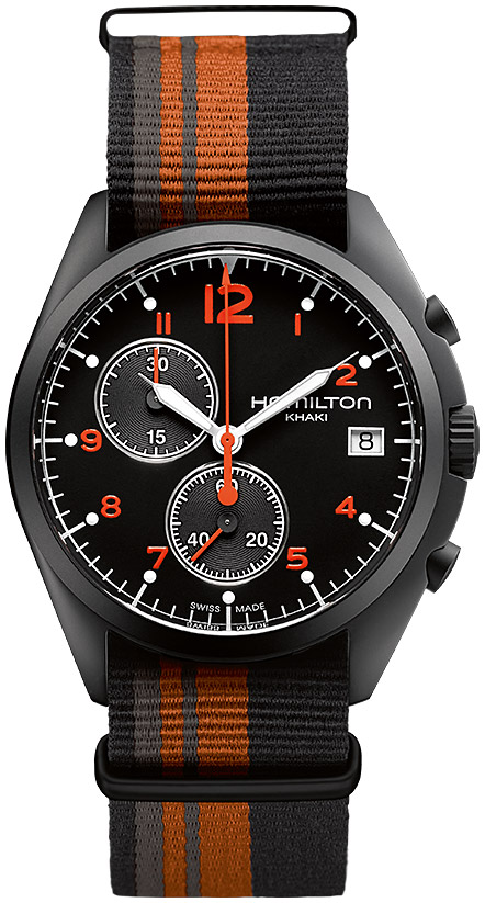 Мужские кварцевый хронограф часы Hamilton Khaki Aviation H76582933 черный текстиль — Изображение 1