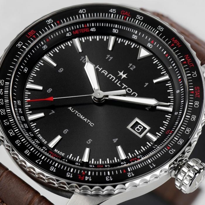 Мужские часы Hamilton Khaki Aviation H76615530, механизм механический с автоподзаводом, циферблат черный, браслет кожа — Изображение 3