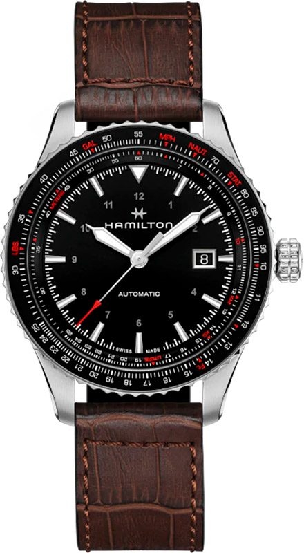 Мужские часы Hamilton Khaki Aviation H76615530, механизм механический с автоподзаводом, циферблат черный, браслет кожа — Изображение 1