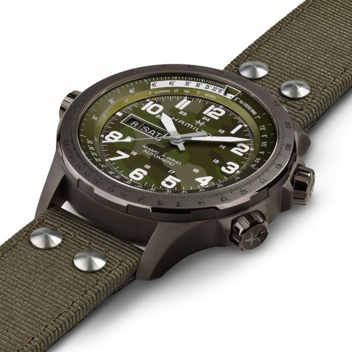 Мужские часы Hamilton Khaki Aviation H77775960, механизм механический с автоподзаводом, циферблат зеленый, браслет текстиль — Изображение 2