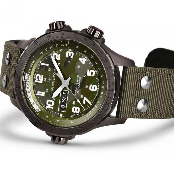 Мужские часы Hamilton Khaki Aviation H77775960, механизм механический с автоподзаводом, циферблат зеленый, браслет текстиль — Изображение 3