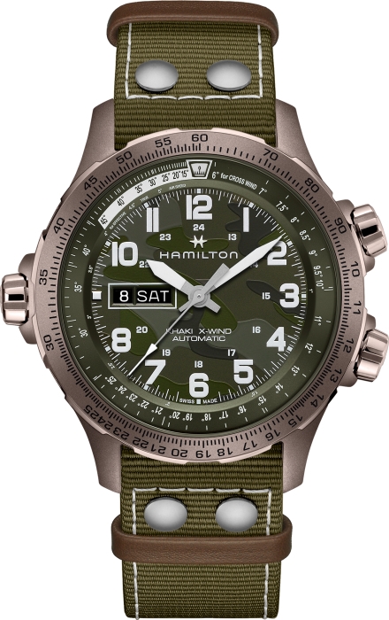 Мужские часы Hamilton Khaki Aviation H77775960, механизм механический с автоподзаводом, циферблат зеленый, браслет текстиль — Изображение 1