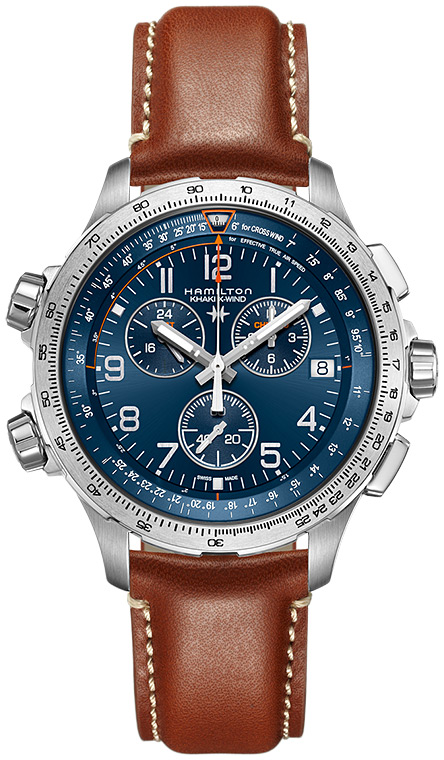 Мужские часы Hamilton Khaki Aviation H77922541, механизм кварцевый хронограф, циферблат синий, браслет кожа — Изображение 1