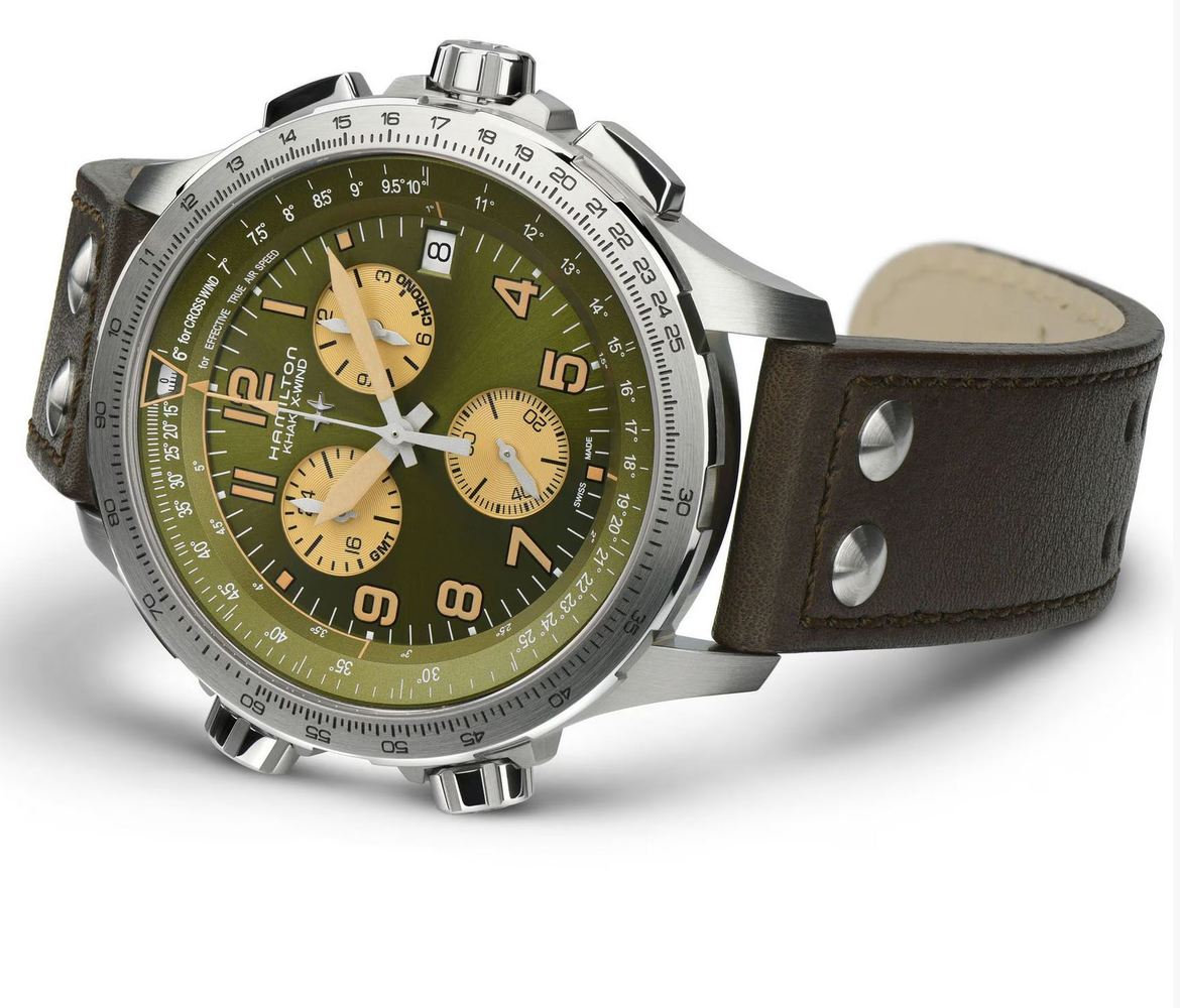 Мужские кварцевый часы Hamilton Khaki Aviation H77932560 зеленый кожа — Изображение 3