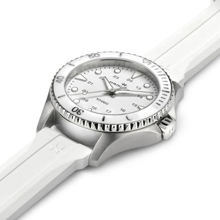 Женские кварцевый часы Hamilton Khaki Navy H82221310 белый каучук — Изображение 2