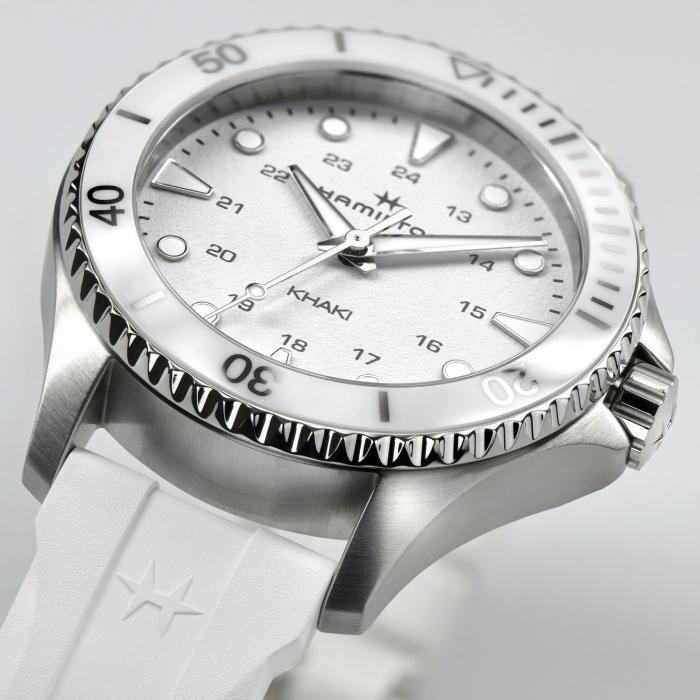 Женские кварцевый часы Hamilton Khaki Navy H82221310 белый каучук — Изображение 4