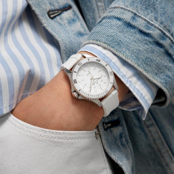 Женские кварцевый часы Hamilton Khaki Navy H82221310 белый каучук — Изображение 5